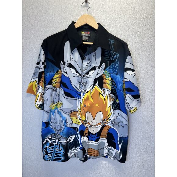 Vintage 2001 Dragon Ball Z Vegeta Graphic Button Up Shirt Anime Size M - Picture 1 of 6